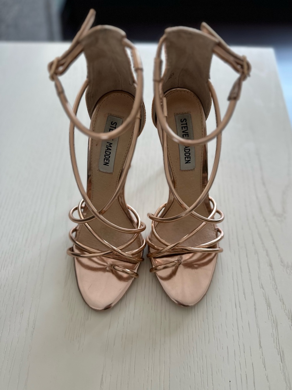 Steve Madden Satya Rose Gold Metallic Strappy Stiletto Heels Size 6.5